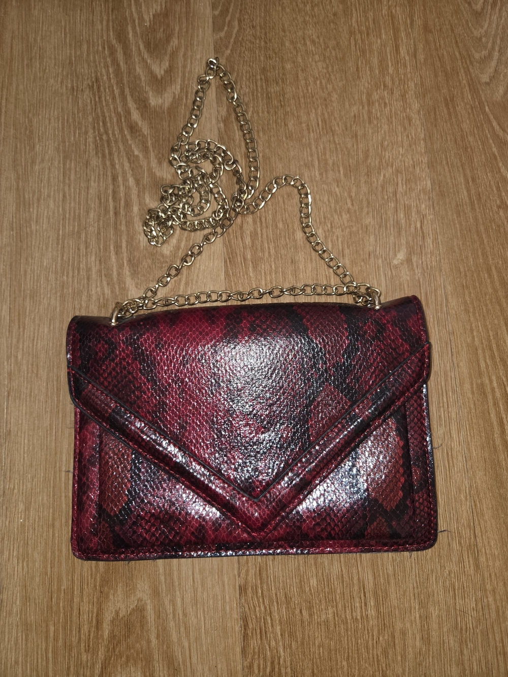 Urban Expressions Red Snake-Print Envelope Clutch with Gold Chain